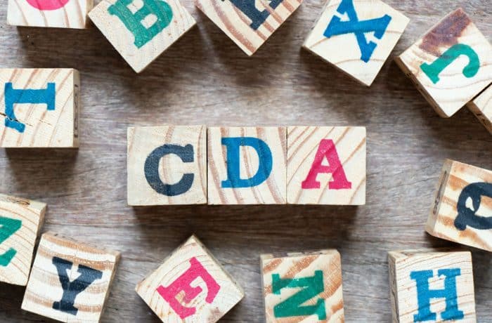 Alphabet letter block in word CDA