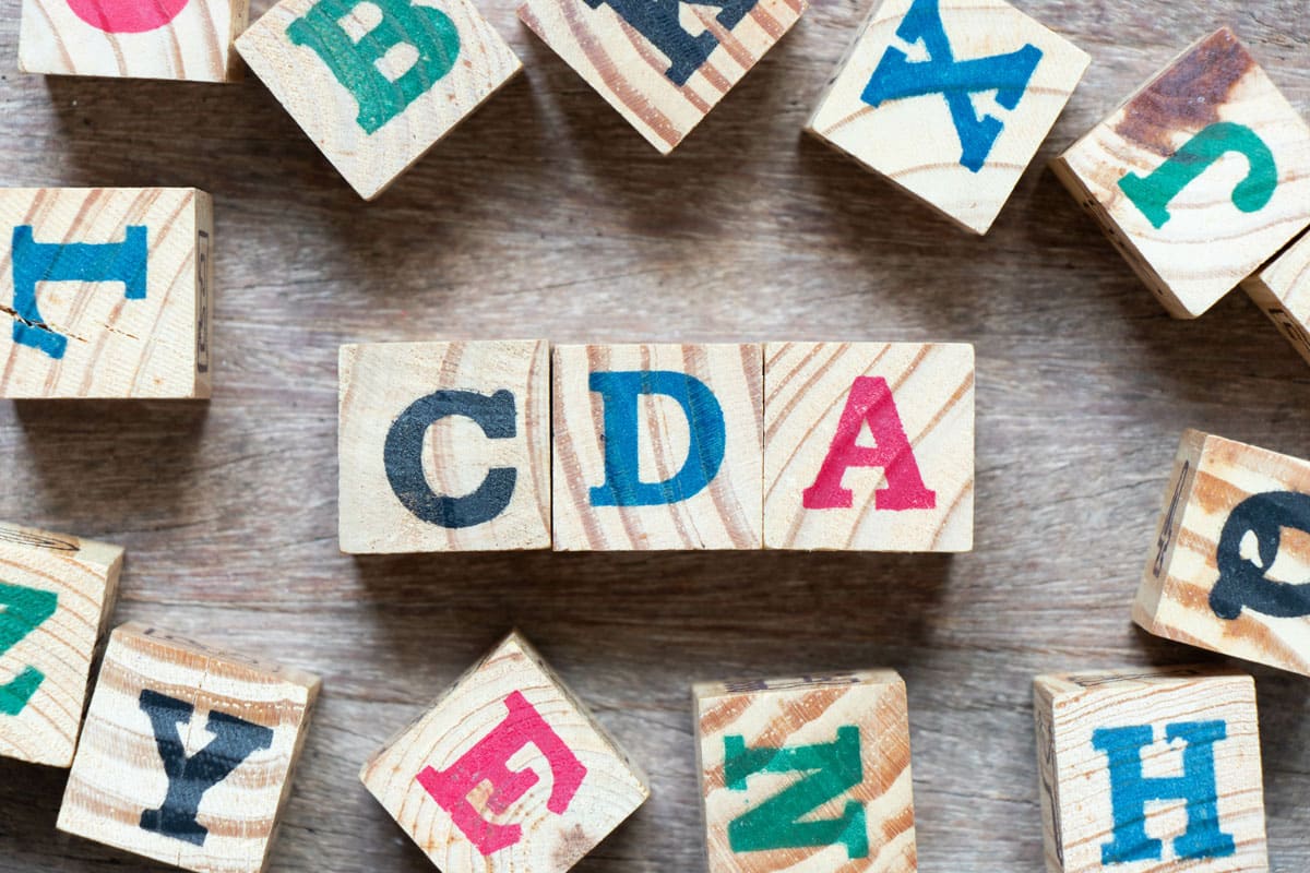 Alphabet letter block in word CDA